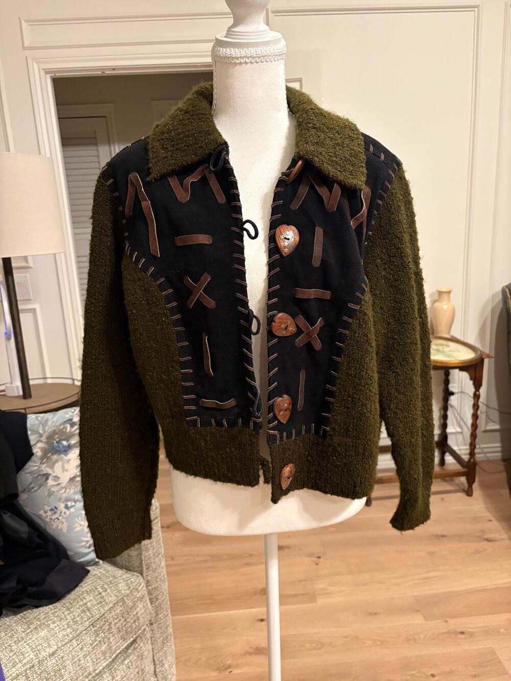 Vintage sandy starkman tweed and leather jacket